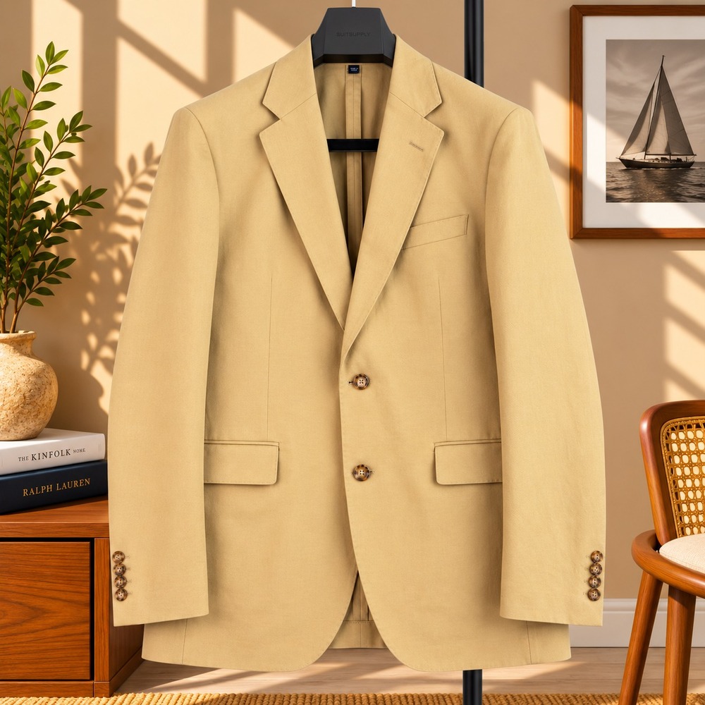 J.Crew Thompson Blazer Mens 38R Khaki Tan 100% Cotton Single Breasted NWT